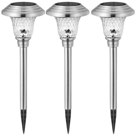 Lot de 3 bornes solaire en acier inoxydable, éclairage paysager Lanternes solaires décoratives pour extérieur, terrasse, jardin, lumière blanche (1/5)