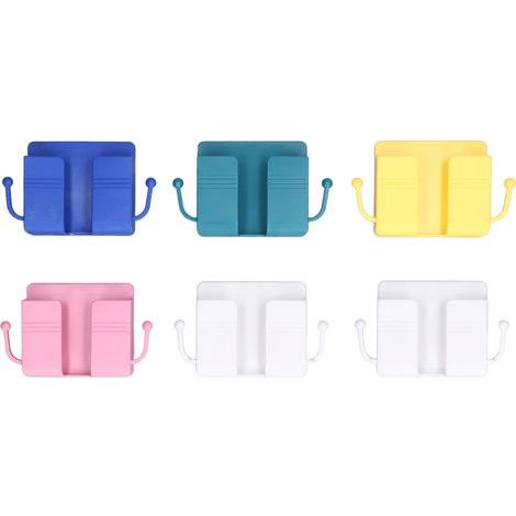 6 pièces Support mural pour téléphone adhésif, Boîte de rangement pour télécommande, Support de charge au mur pour chambre (1/5)