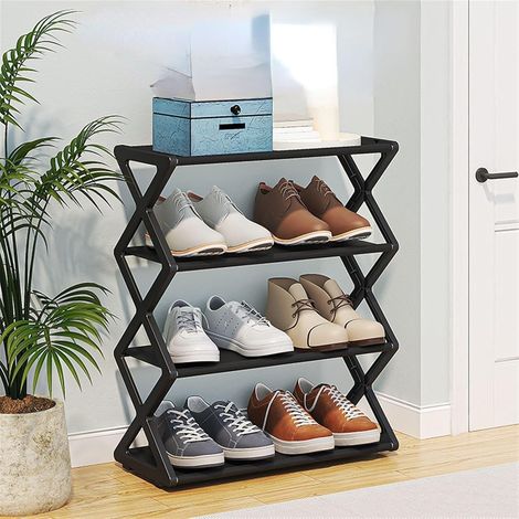 Étagère à chaussures à 4 niveaux, étagère à chaussures autoportante, étagère de rangement pour chaussures d'entrée avec tubes en acier et cadre fixe, pour une organisation pratique des chaussures, meu (1/5)