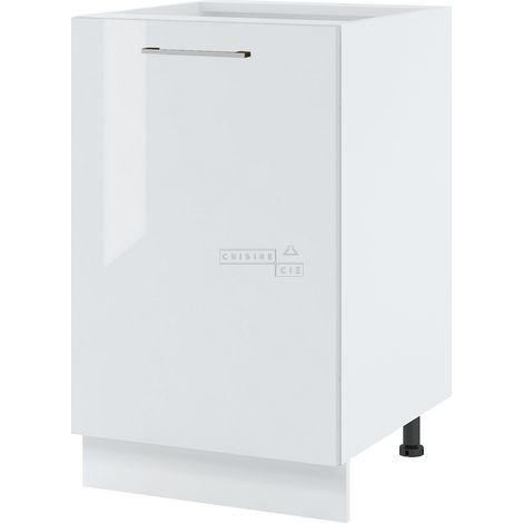 Meuble bas de cuisine Bellissi Blanc Brillant 1 porte L 50 cm - Porte avec poignée apparente White (1/5)