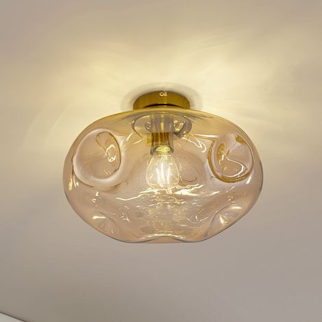 [GEBRAUCHT] B-Ware Lindby Deckenleuchte Lampe Lelia Amber Glas 35 Cm Runde Wohnraumleuchte