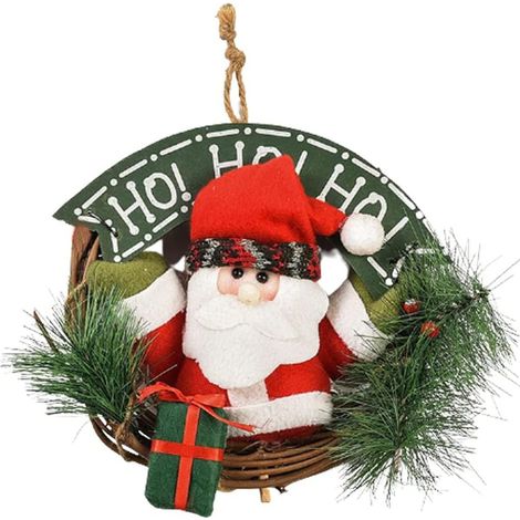 1 Couronne de Noël, anneau en vigne 24 cm, décoration murale Père Noël, guirlande intérieur extérieur (1/5)