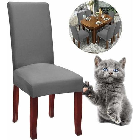 Housse de Chaise Extensible Housses de Chaise Haut Dossier Elastiques Housse de Protection pour Salle à Manger Htel (Gris, 6pièces) (1/4)