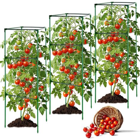 Tomato Cage, Set of 3 Square Tomato Cages, 120 x 40 x 40 cm Garden Tomato Trellis Heavy Duty Steel Tomato Trellis for Garden, Cherry Tomato Cage, Durable Support for Cucumbers and Climbing Vegetables (1/5)