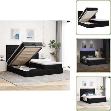 Ottoman-Bett mit Matratzen & LEDs Schwarz 160x200 cm Stoff - Ottoman-Bett - Ottoman-Betten - Bettrahmen - Bettgestell (1/5)