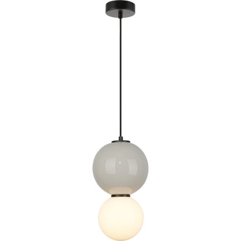 Italux Pieve Suspension mince grise et blanche mate avec abat-jour en verre et céramique opale grise, blanc chaud 3000K (1/4)