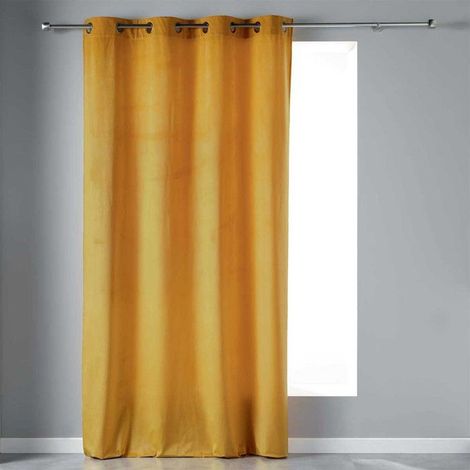 2 rideaux à oeillets 140 x 240 cm, velours velvétine jaune, occultants, pour salon ou chambre