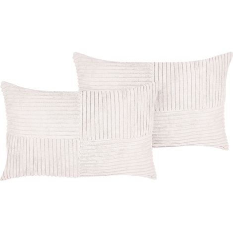 Set of 2 Decorative Cushions MILLET Corduroy 30 x 50 cm Off-White Geometric Pattern (1/5)