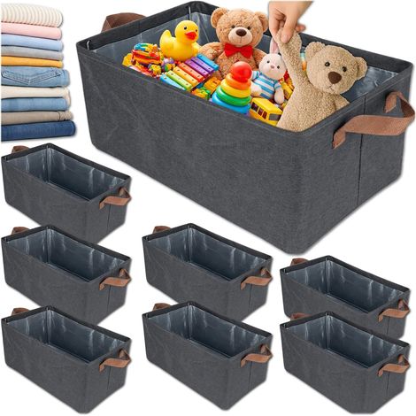 Lot de 8 cubes de rangement en tissu avec poignées - 47 x 28 x 20 cm - Boîte de rangement pour vêtements et linge - Pliable - Gris (1/5)