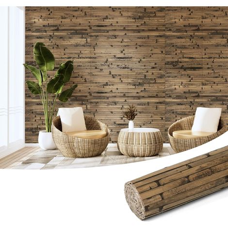 Panneau Mural en Bambou Naturel, Panneau Renouvelable  Pour Décoration Murale Intérieure,Plafond,Meubles,Armoire,Bureau,30 x 244 cm,Brûlé Foncé (1/5)