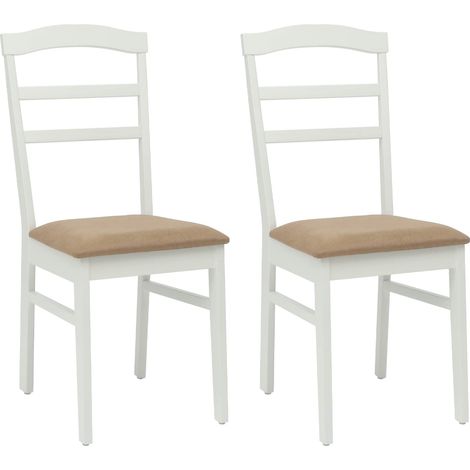 Dining Chair 2 pcs White and Brown Solid Rubber Wood vidaXL
