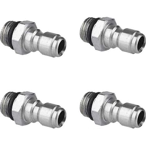 Lot de 4 raccords pour nettoyeur haute pression : connecteur rapide 1/4", filetage mâle 14 mm, adaptateur en acier inoxydable pour robinet de tuyau d'arrosage. (1/5)