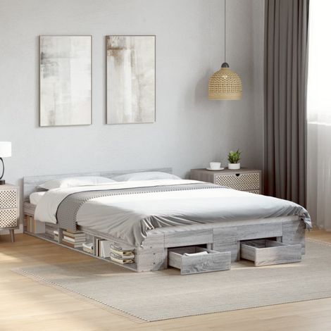 vidaXL Giroletto Cassetti Grigio Sonoma 140x190 cm Legno Multistrato (1/5)