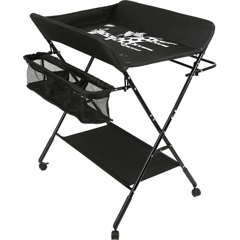 Yongqing – Table à langer bébé pliante avec panier de rangement – Structure en fer – Hauteur ajustable 82-87cm – Tissu Oxford imperméable (1/5)