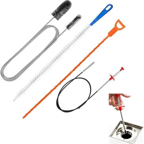 4 Pièces Furet Déboucheur Canalisation 50Cm – Brosse De Nettoyage Flexible Avec Crochets Pour Évier,Toilette & Cuisine – Out[RD117] (1/5)