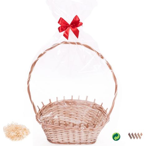 Weidengeschenkkorb für Blumengeschenke zum Verschenken mit schönen Schleifen Zellophanfolie mittel, ja, ja