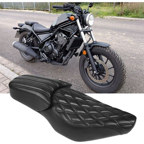 Motorradsitzmodifikation passend für Honda Rebel CMX300 500 2017-2022 (Vorder- und Rücksitzbank, schwarz), Rautenmuster + horizontaler Streifen (Übergewicht) (Übergröße). (1/5)