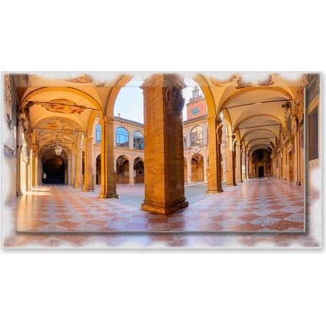 Lupia - Quadro moderno su Tela con Cornice stampata NEWEXT 75x135 cm, paesaggi localismi italiani, per casa soggiorno capezzale camera da letto hotel ufficio, BOLOGNA ARCHI GINNASIO (1/4)