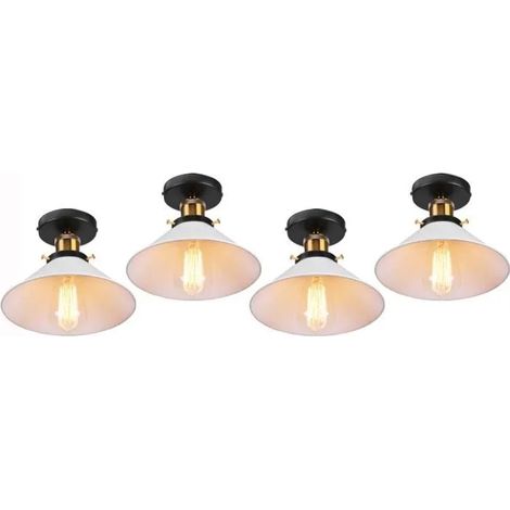 U-Do 4x Plafonnier Vintage Lampe Cage en Fer Blanc 22CM Plafonde Luminaire Industriel décoration Cuisine Couloir (1/4)