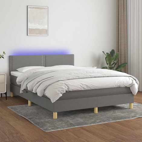 Cama box spring colchón y luces LED tela gris oscuro 140x190 cm (1/5)