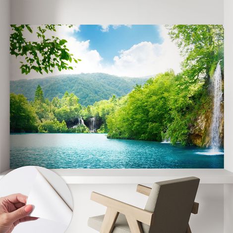 Papier peint autocollant avec imprimé décoratif pour salon et chambre à coucher Installation facile Cascade naturelle 104x70 cm (1/5)