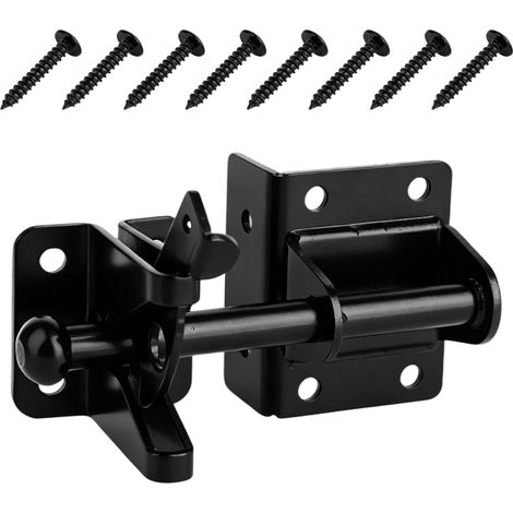 Verrou Portail Auto-Verrouillant pour Clôture Bois avec Vis Montage Lourd Verrou Portail Automatique Par Gravité pour Portails Bois Métal Vinyle Quincaillerie Portail pour Extérieur Cabane Noir (1/5)