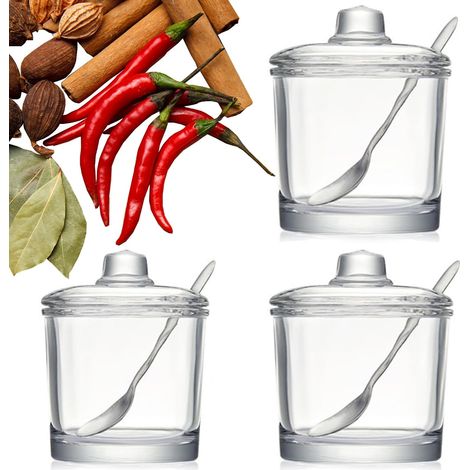 Ensemble de 3 sucriers en verre avec cuillère