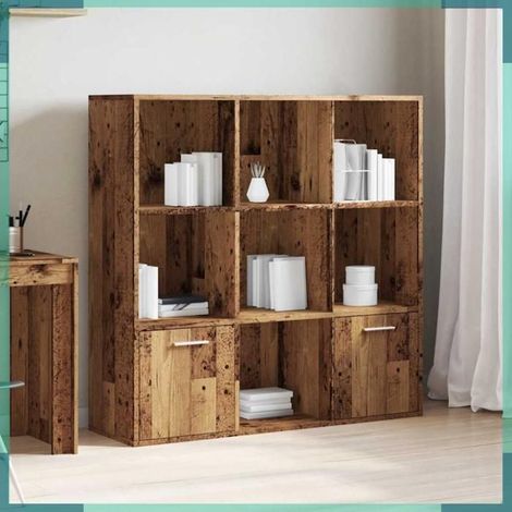 Meuble de rangement - 855966 - Vieux bois - 98 x 29 x 97,5 cm - 7 cubes ouverts, 2 portes (1/5)