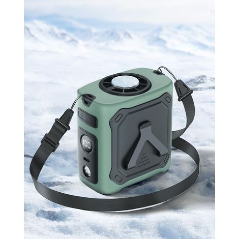 Ventilateur de taille portable rafraîchissant,29H batterie rechargeable 8000mAh USB-C,5 vitesses 13000 tr/min,avec éclairage LED et SOS pour chantier,camping,randonnée,travail,vert militaire (1/5)