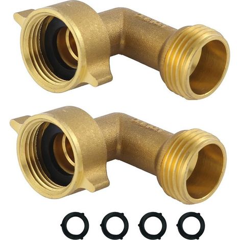 Conector acodado de 90° para manguera de jardín (2 piezas), rosca de 3/4 de pulgada, accesorios de repuesto de latón. (1/5)