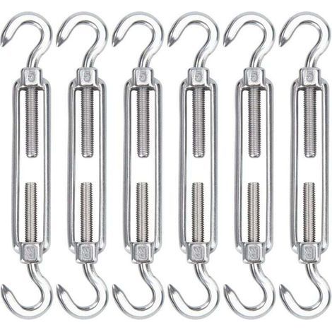 M5 Edelstahl-Kabelspanner, 6er-Pack, verstellbarer, robuster Drahthaken und Hakenspanner für Seile, Kabel, Wäscheleinen, Gitter zur Sonnenschutzmontage (1/5)
