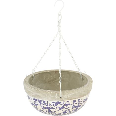 Ac-Deco – Panier suspendu en céramique patinée – Dimensions L 26,4 x P 26,4 x H 12 cm – Système de suspension robuste – Pour intérieur et extérieur