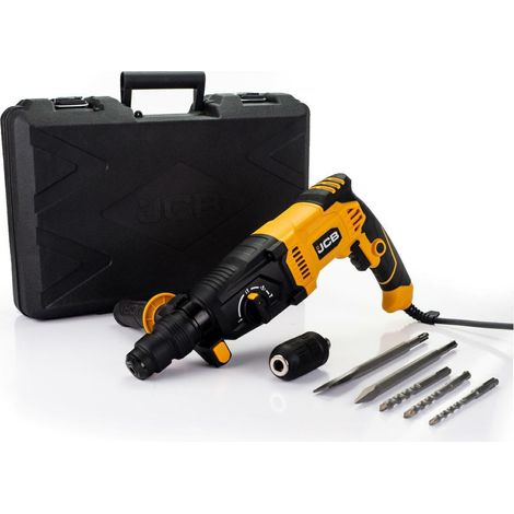 Elektro-Bohrhammer JCB SDS Plus 1500W, Bohren, Schlagen und Meißeln, Antivibrationsgriff, Schnellwechsel, inkl. Bohrer und Meißel, stabiler Koffer.