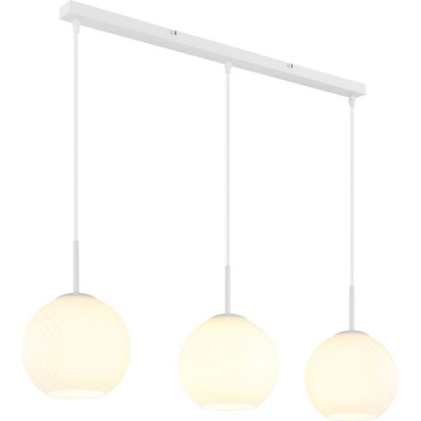 Suspension LED, hauteur réglable, blanche, métal, boule en verre, 3 ampoules, L 90 cm (1/5)