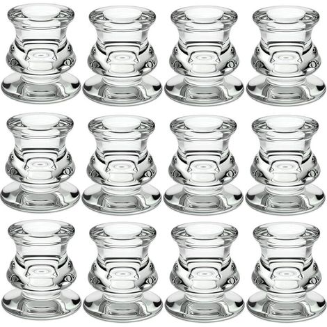 Lot de 12 bougeoirs en verre transparent pour mariage, rendez-vous, décoration d'intérieur H148 (1/5)