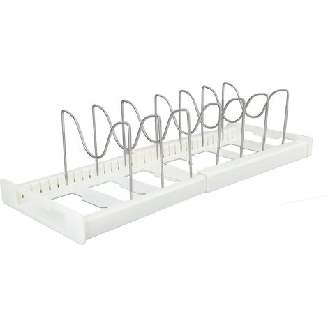 Organisateur de casseroles extensible, antidérapant, réglable, multi-usage, porte-couvercles pour cuisine/cantine, blanc (1/5)