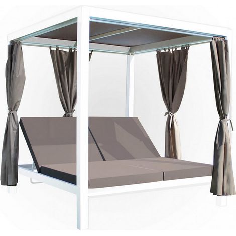 GAZEBO LETTO TIMBUKYU ALLUMINIO BIANCO SCHIENALE REGOLABILE 209X189X206H C/TENDE (1/5)