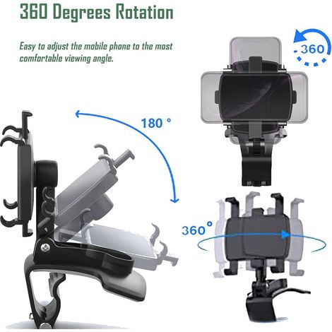 Support téléphone voiture universel avec pince tableau de bord, rotation 360°, fixation pratique pour smartphone et navigation mains libres (1/4)