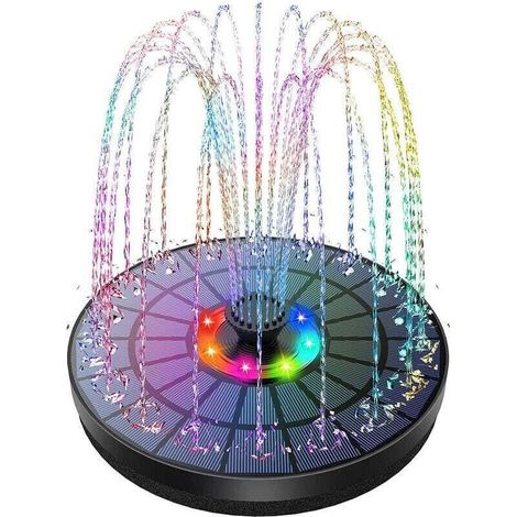 LED Fontaine Solaire Extérieure Flottante 3W Pompe Bassin Solaire avec Batterie, Lumières Colorées LED et 7 Buses, pour Exterieur Ja-- (1/4)