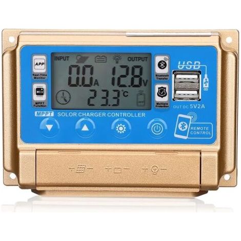 Régulateur de charge solaire MPPT 40 A - Chargeur solaire 12 V/24 V - Mise au point automatique MPPT - Avec écran LCD Bluetooth - Double régulateur de charge solaire USB - Plusieurs modes de (1/5)