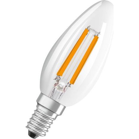 Lampes LED haute efficacité avec classe énergétique A, pack avantage de 3 lampes, remplace les ampoules 40W classiques, forme de bougie, blanc chaud (2700K), E14, verre filament (1/3)