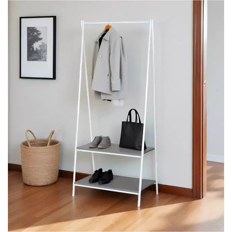 mobile da ingresso con due ripiani in metallo effetto cemento e bianco 60x40x150 cm (1/3)