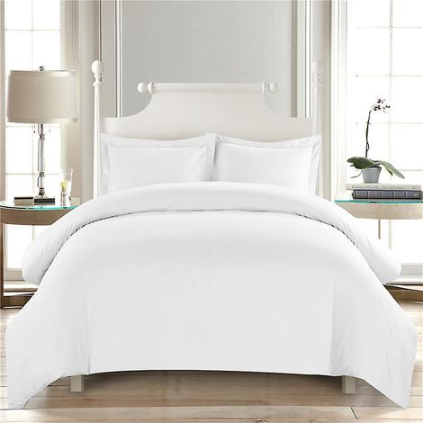 Parure de lit luxueuse blanche avec 2 taies d'oreiller - Taille King 220x260cm - En microfibre douce brossée (1/5)
