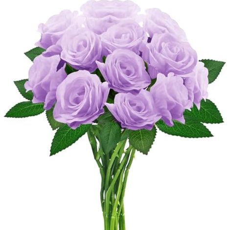 hailanbao Lot de 12 Roses artificielles Violettes avec Longues tiges, Fleurs artificielles réalistes en Vrac pour décoration d'intérieur, centres de Table de fête de Mariage, Bouquet à Faire soi-même (1/5)