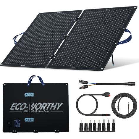 ECO-WORTHY 100W Faltbares Solarpanel Faltbar Tragbar Monokristalline mit Neigungshalterungen mit einstellbarem Winkel,MC-4 und 4 DC Adapter für Die Meisten Powerstation, Wohnwagen, Outdoor Camping (1/5)