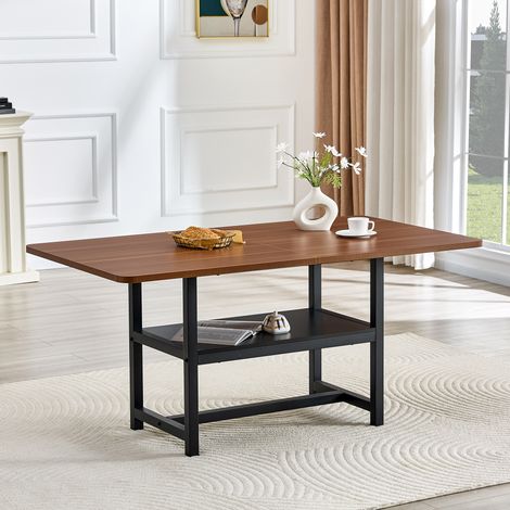 Tavolo da pranzo 160x90x76 cm nero e noce in MDF e metallo con ripiano integrato (1/5)
