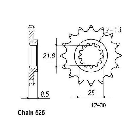 Pignon Kawasaki - 525 - 16 Dents - Similaire JTF1537 - Made in Germany