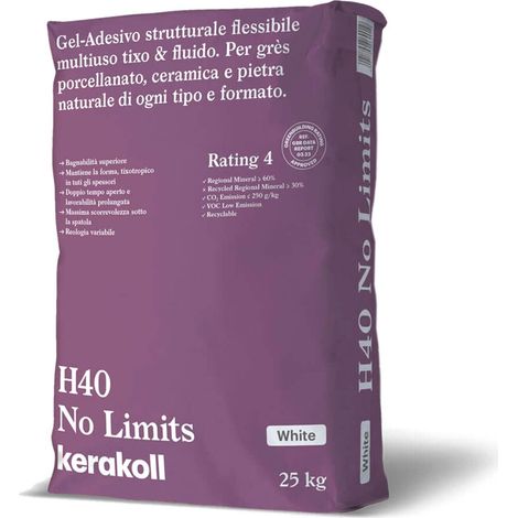Kerakoll H40 NO LIMITS adesivo flessibile multiuso piastrelle 25 KG bianco
