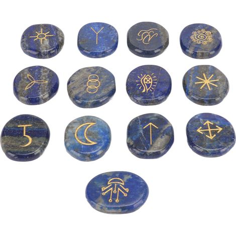 Ensemble de 13 pierres runiques en jade, lapis-lazuli, pour la divination, la guérison énergétique, le yoga aérobique et la méditation. (1/5)