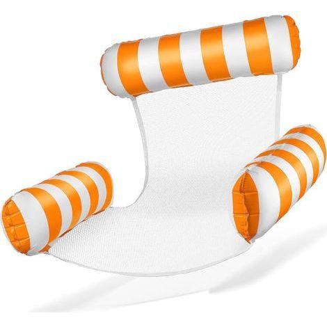 Chaise de piscine gonflable avec dossier et accoudoirs, flotteur gonflable à trois tubes, orange (1/5)